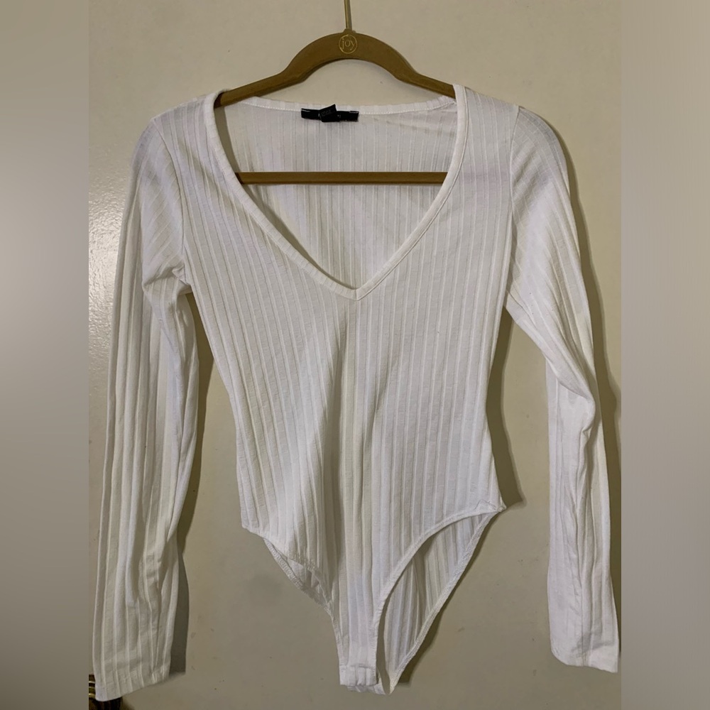 F21 WHT RIBBED BODYSUIT S